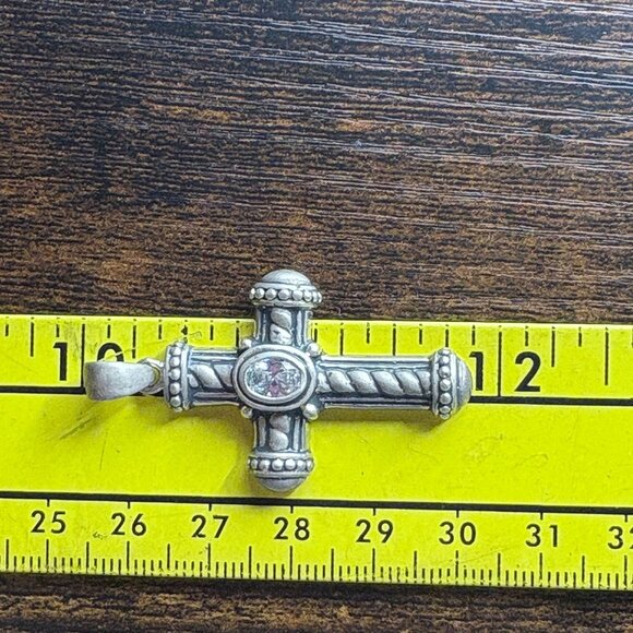 VTG Sterling Silver 925 Oval Cubic Zirconia Cross Pendant Size 1.75" Length - Picture 7 of 9